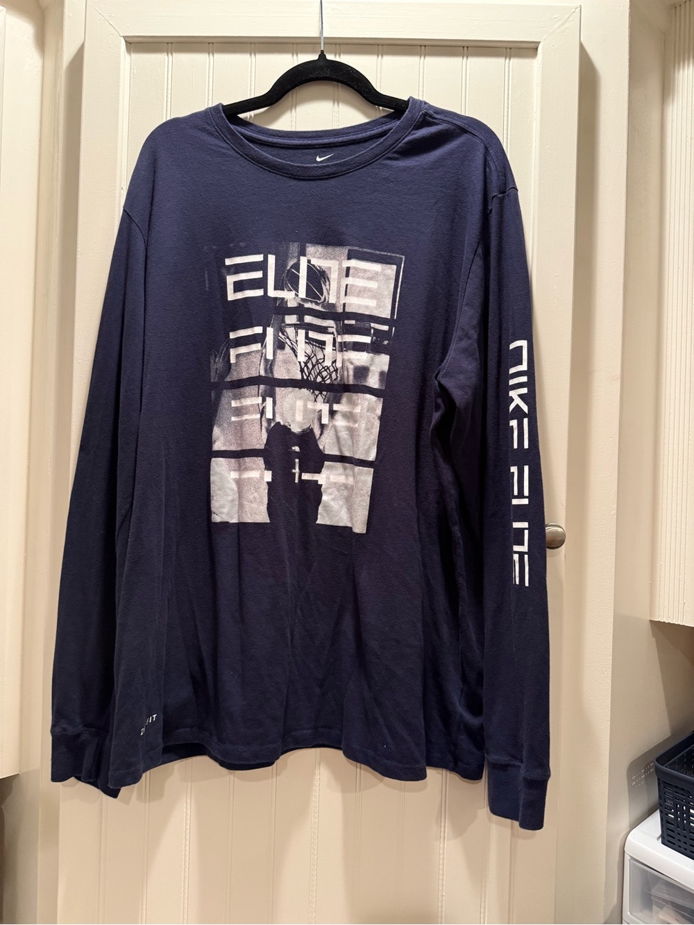 Nike Navy Long-Sleeve Graphic Tee with White Print